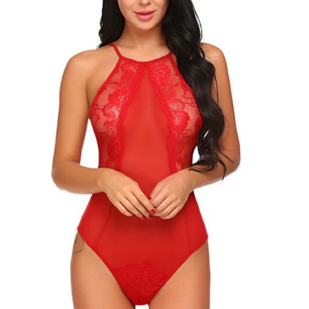 Red Lingerie with Lace Tattoo Bodice